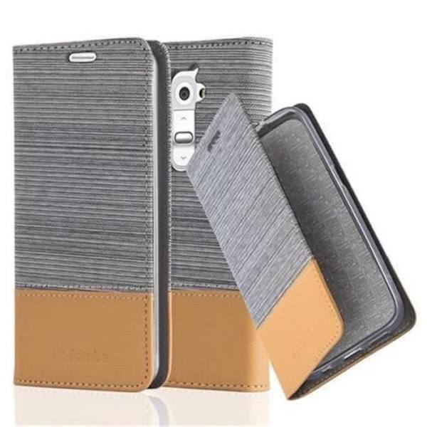LG G2 Fodral i LJUSGRÅ BRUNT från Cadorabo (TYG-LÄDERDESIGN) Helt skyddsfodral med Flip Flip och Stativ