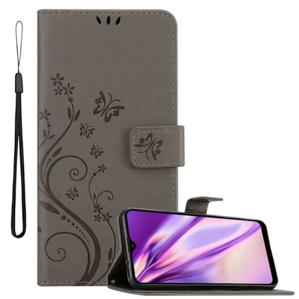 Fodral till Samsung Galaxy A20S - CADORABO - Blommönster - Imiterat läder - Stativfunktion - 3 kortplatser Grå