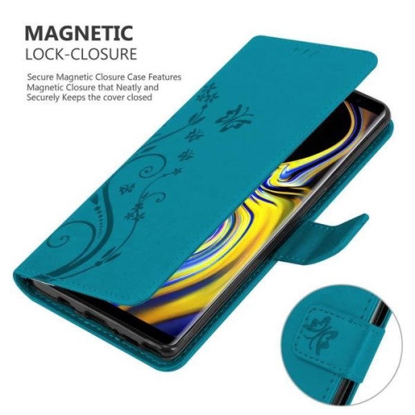 Mobilskal för Samsung Galaxy NOTE 9 - CADORABO - Blommönster - Blå - Syntetläder Blå