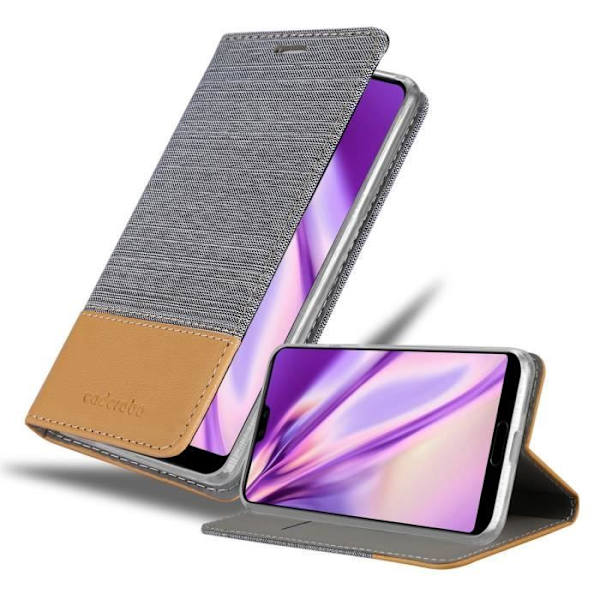 Coque - CADORABO - Huawei P20 PRO/P20 PLUS - Ljusgrå/brun - Syntetläder - Magnetisk stängning Ljusgrå, brun
