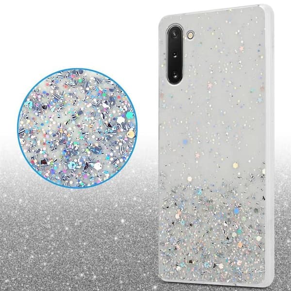 Transparent skal för Samsung Galaxy NOTE 10 med glitter, skyddande design med glittrande effekt Vit
