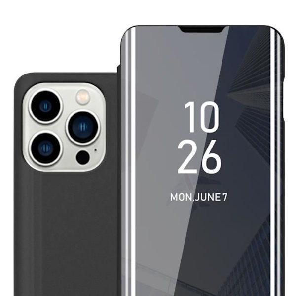 Fodral - CADORABO - iPhone 14 PRO - Svart - Clear View - Stativfunktion Svart