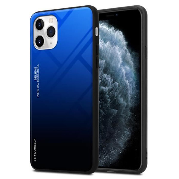 Cadorabo Fodral till Apple iPhone 11 PRO MAX i BLÅTT - SVART Skyddsfodral Tvåfärgat skal tillverkat av härdat glas och TPU silikon MÖRKBLÅ