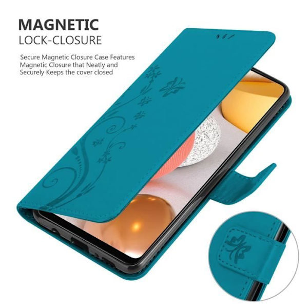Coque - CADORABO - Samsung Galaxy A42 5G / M42 5G - Blommigt Fodral - Konstläder - Magnetiskt Plånbok BLOMMA BLÅ