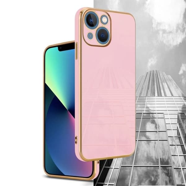 iPhone 13 MINI Fodral Glansig Rosé - Guld med skydd för kamera Ros