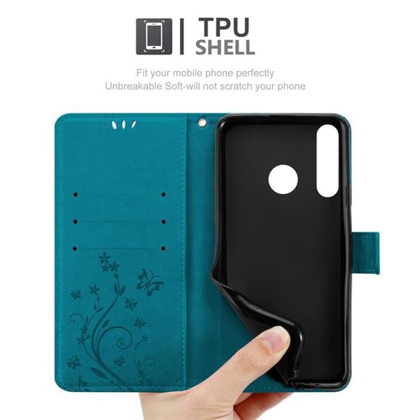 Fodral med lock för Huawei NOVA 4 Etui i BLÅ BLOMSTER Design Floral Plånboksskydd Blå