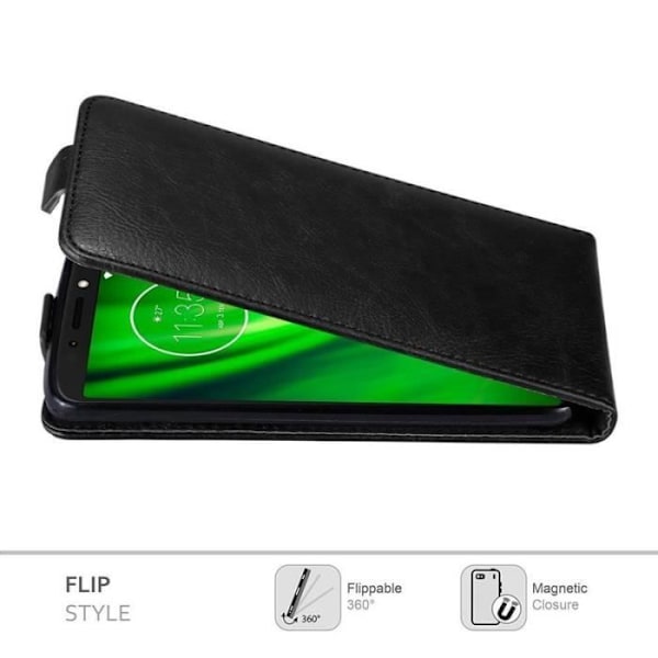 Coque - CADORABO - MOTO G6 PLAY - Syntetiskt läder - Magnetisk stängning - Heltäckande skydd Svart