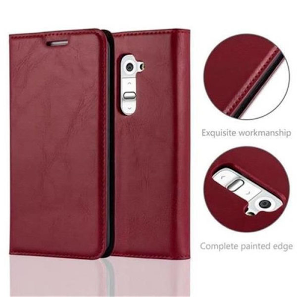 LG G2 fodral i APPLE RED från Cadorabo (INVISIBLE MAGNETIC CLOSURE Design) Helt skyddande fodral med flip flik