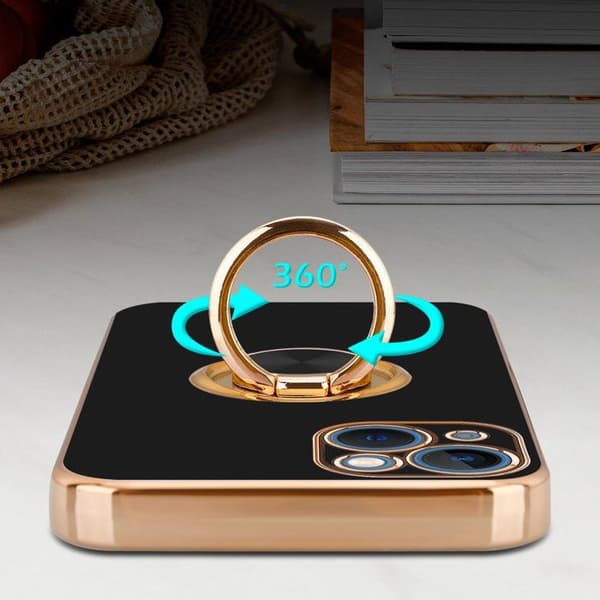 iPhone 13 MINI Glansig Svart - Guld med kameraskydd Svart