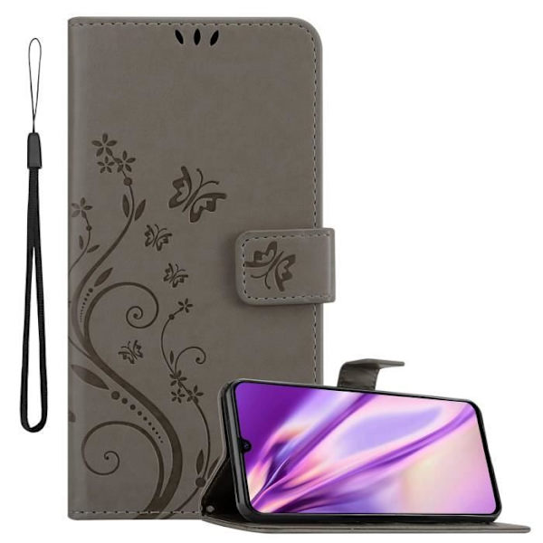 Skydd för Samsung Galaxy A90 5G - CADORABO - Blomsterskal - Syntetiskt läder - Ställfunktion - Heltäckande skydd Blommig grå