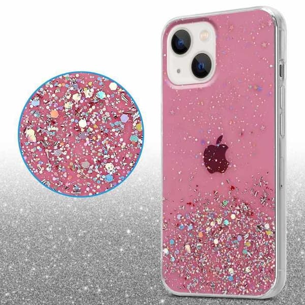 iPhone 14 PLUS Fodral Rosa med Glitter Skyddande Glittrande Design Ros