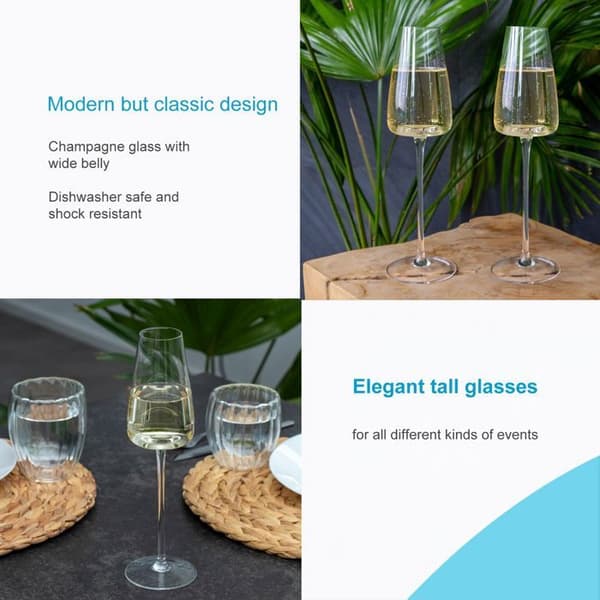 Set med 2 champagneglas 220 ml - prosecco, crémant och mousserande vin, modern design, diskmaskinssäker Vit