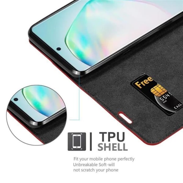 Coque - CADORABO - Samsung Galaxy A91 - Syntetiskt läder - Röd - Osynlig magnetisk stängning Röd