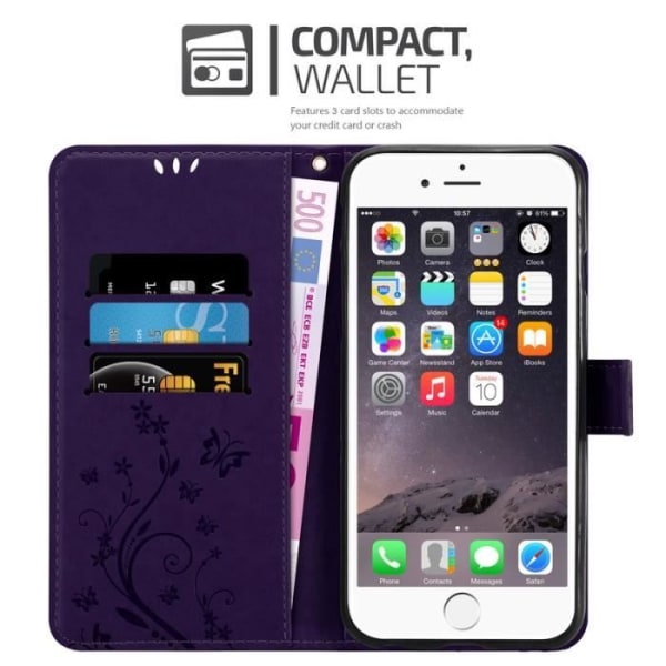 Fodral till iPhone 6 PLUS / 6S PLUS - CADORABO - Lila - Imiterat läder - Blommönster - Stativfunktion Lila