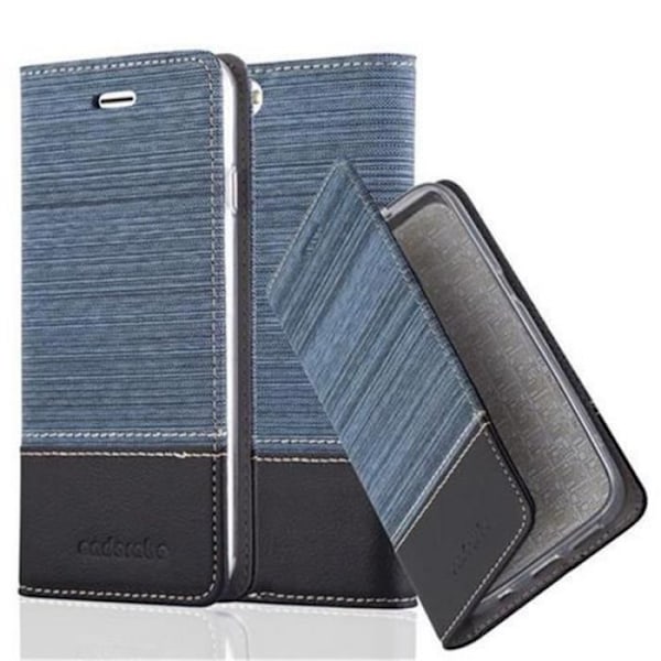 Cadorabo Fodral för Apple iPhone 6 PLUS/6S PLUS MÖRKBLÅ SVART TYG-LÄDERBOARD Fodral Fodral Magnetisk Stöder Stand Card Slot Mörkblå, svart