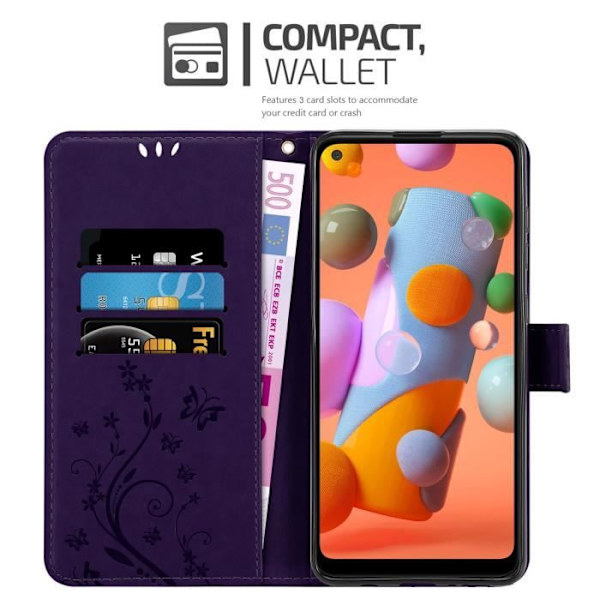 Coque - CADORABO - Samsung Galaxy A11 / M11 - Blommönster - Similäderr - Plånbok med ställfunktion Mörk lila