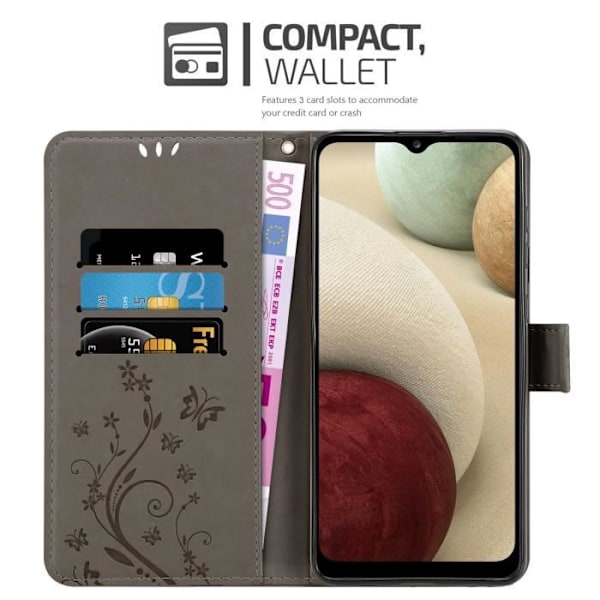 Coque - CADORABO - Samsung Galaxy A12 / M12 - Similicuir - Grå Blomma - Ställfunktion Blommig grå