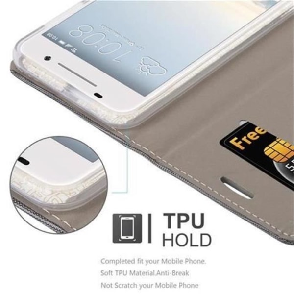 Plånboksskal - CADORABO - HTC ONE A9 - Syntetiskt läder - Svart - Horisontellt ställ Svart