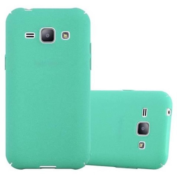 Samsung Galaxy J1 2015 (5) FROSTY GREEN Case Cadorabo DESIGN FROSTY Hard Case Cover Skydd Ultra Slim Bumper Case Grön
