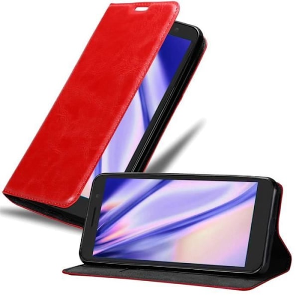 Coque - CADORABO - Alcatel 1 2019 - Syntetiskt läder - Magnetstängning - Ställfunktion Röd