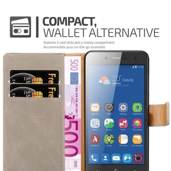 Fodral - CADORABO - ZTE BLADE L7 - Läderimitation - Brun - Stativfunktion kastanj