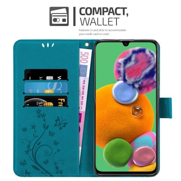 Coque - CADORABO - Samsung Galaxy A90 5G - Similicuir - Blommig - Ställfunktion BLOMMA BLÅ