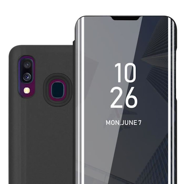 Etui för Samsung Galaxy A40 - CADORABO - Turmalin Svart - 360° Skydd - Clear View Design - Ställfunktion Svart turmalin