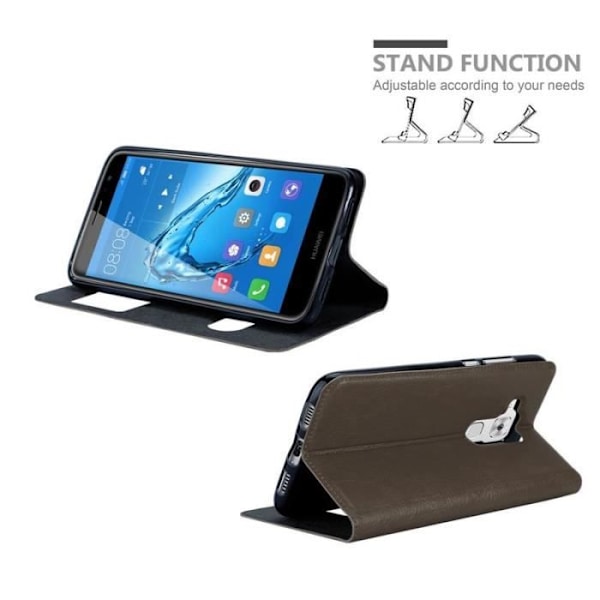 Cadorabo Fodral för Huawei NOVA PLUS i STONE BROWN – Skyddsfodral med horisontellt stativ och två fönster – View Pocket Case