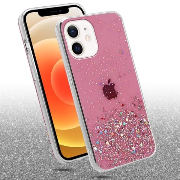 iPhone 12 MINI Skal Rosa med Glitter Skydd Design Glittrig Ros