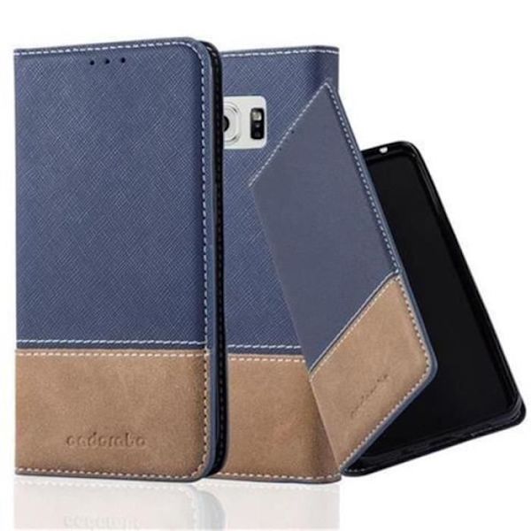 Cadorabo Samsung Galaxy S6 EDGE Fodral SVART BLÅ Imiterat läder (LÄDER/MOKA) Magnetiskt fodral som stöder stativ och kortplats