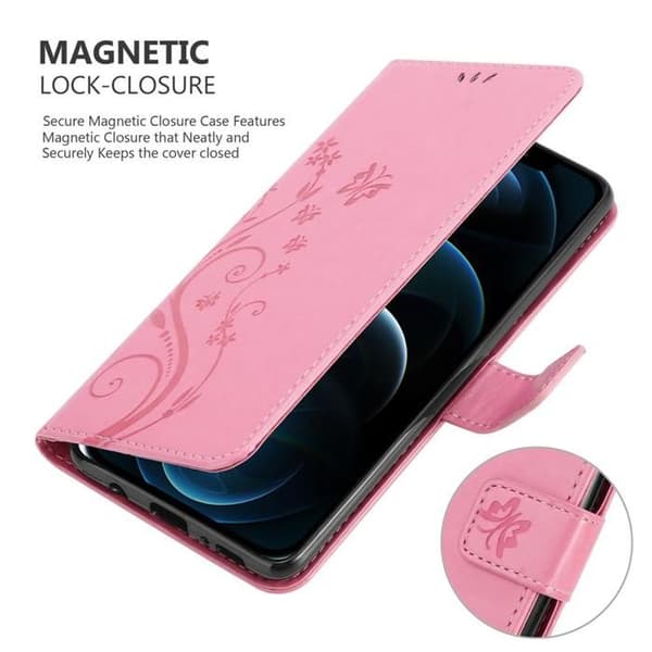 Fodral med lock för iPhone 12 PRO MAX Etui i ROSA BLOMMÖNSTER Skydd Design Blommig Plånbok Ros