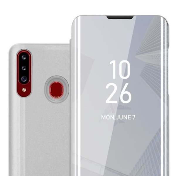 Cadorabo Fodral för Samsung Galaxy A20s i SILVER AGATE Clear View Spegelskyddsskydd 360 graders skydd Pengar