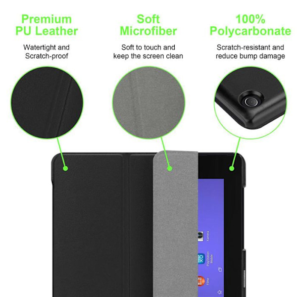 Etui för Sony Xperia Tablet Z2 (10,1 tum) Fodral i SVART SATIN Tablettfodral Skydd Auto Wake Up Plånbok Svart