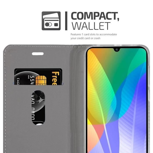 Coque för Huawei Y6P - CADORABO - Fodral i konstläder - Grå svart - Magnetstängning - Ställfunktion MÖRKGRÅ