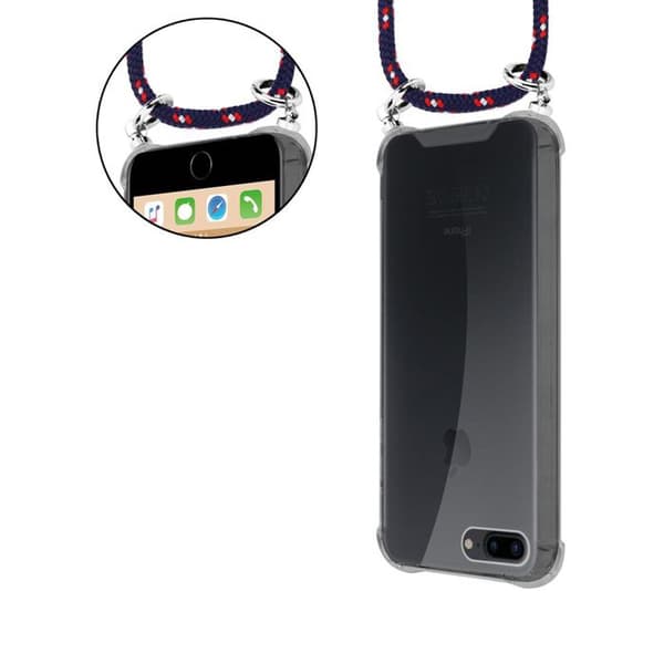 Skal för iPhone 7 PLUS / 7S PLUS / 8 PLUS med axelrem i BLÅ RÖD VIT PRICKIG med justerbar snodd Blå