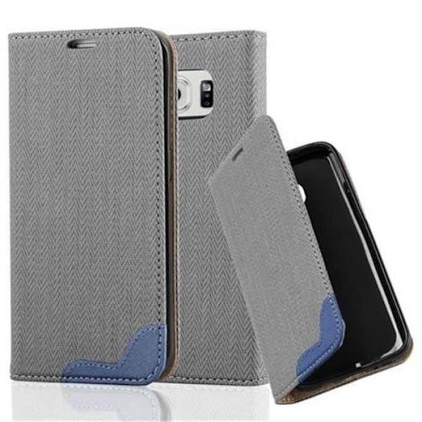 Cadorabo Fodral till Samsung Galaxy S6 EDGE , GRÅ BLÅ Design RAFFIA EDGE