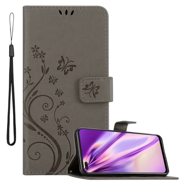 Fodral med lock för Realme 6 PRO Etui i GRÅ BLOMMIG Design Floral Plånboksskydd Grå