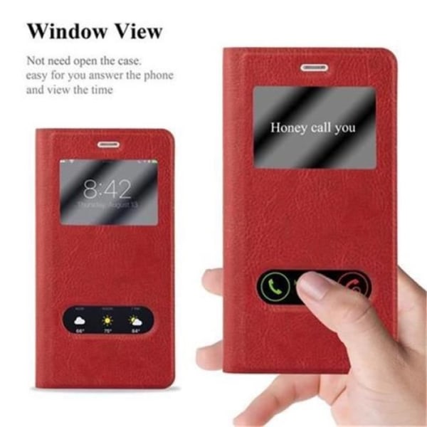 Cadorabo Huawei P9 LITE Fodral RED SAFRAN VIEW Magnetisk skyddsfodral Fodral stöder stativ och fönster