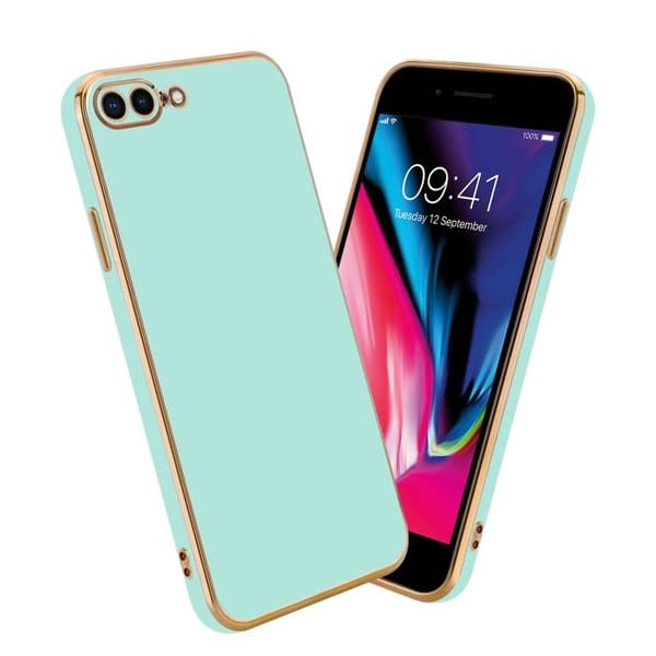 Skal för iPhone 7 PLUS / 7S PLUS / 8 PLUS Glansig Mintgrön - Guld med skydd för kamera Grön