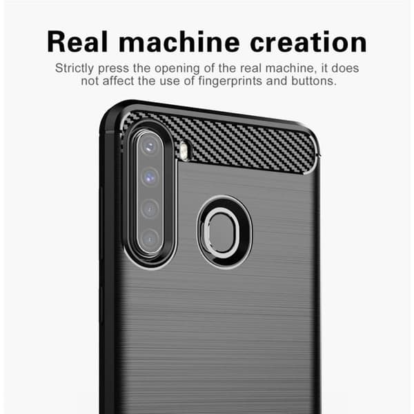 Skyddsfodral för Samsung Galaxy A21 Borstad Svart Kolfiberdesign Svart