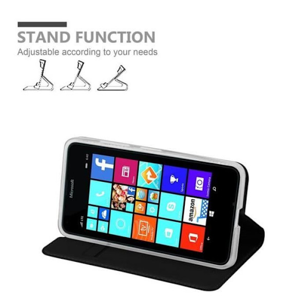 Nokia Lumia 640 Fodral i CLASSY BLACK från Cadorabo (MATTE METALLIC Design) Fullt skyddsfodral med flipskydd och stativ