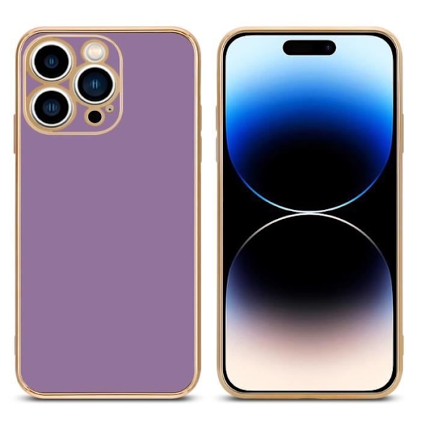 Telefonfodral - CADORABO - iPhone 14 PRO - Silikon TPU - Kameraskydd - Glänsande Lila - Guld
