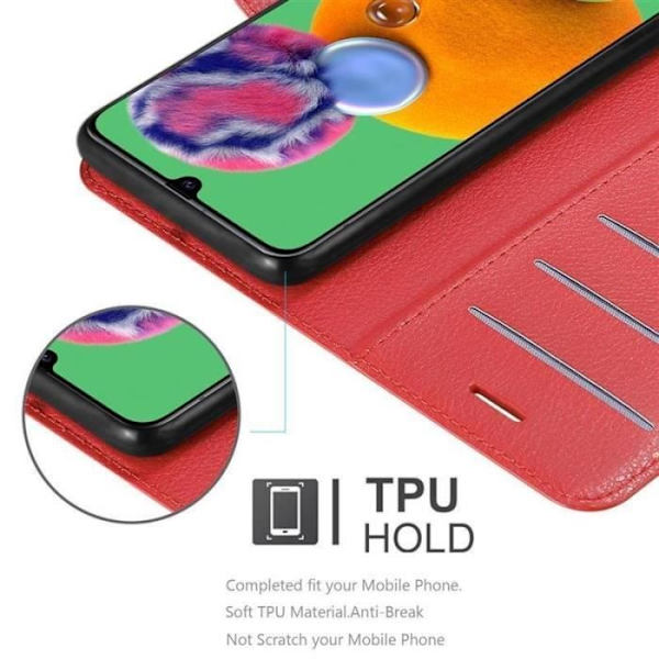 Fodral - CADORABO - Samsung Galaxy A90 5G - Rött läderimitation - Stativfunktion - Kortfack Röd
