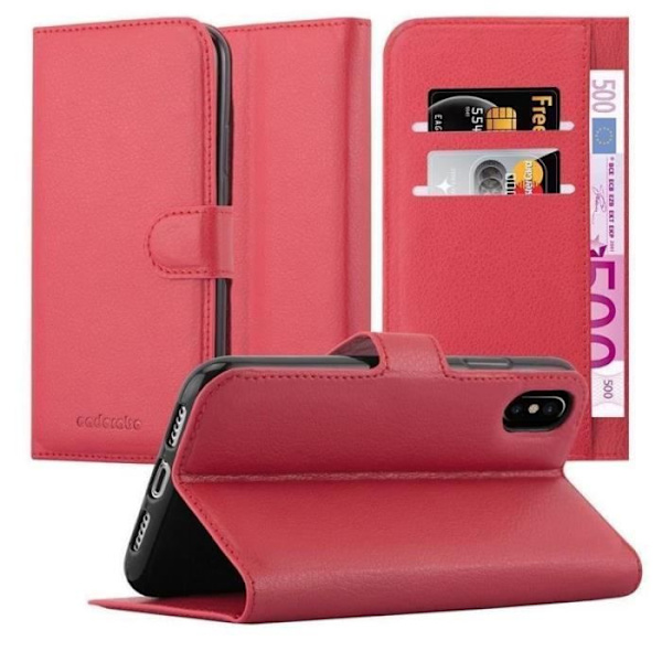 Coque - CADORABO - Apple iPhone XS MAX - Similicuir - Röd - Stödfunktion Röd