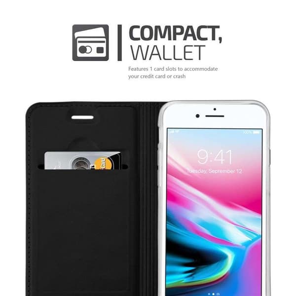 Flipfodral för iPhone 7 / 7S / 8 / SE 2020 Klassisk svart plånbok Stötsäker Svart