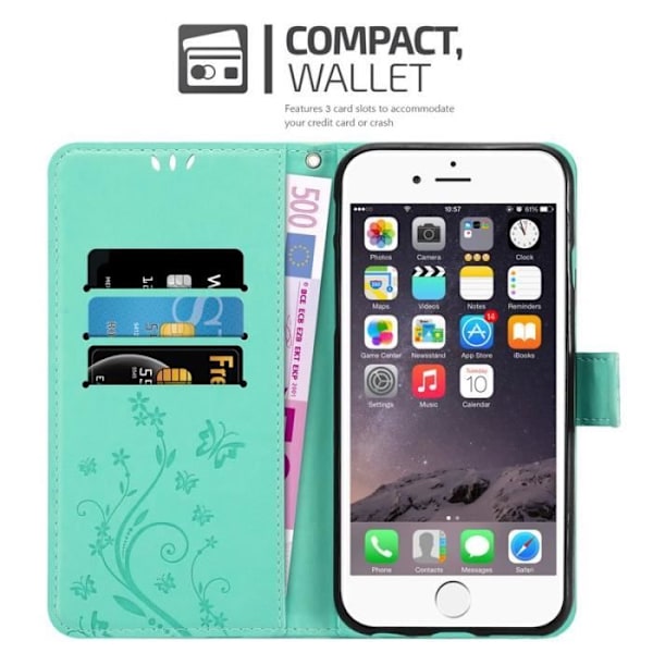 Fodral till iPhone 6 / 6S - CADORABO - Blommig - Imiterat läder - Grön - Integrerat stöd Grön