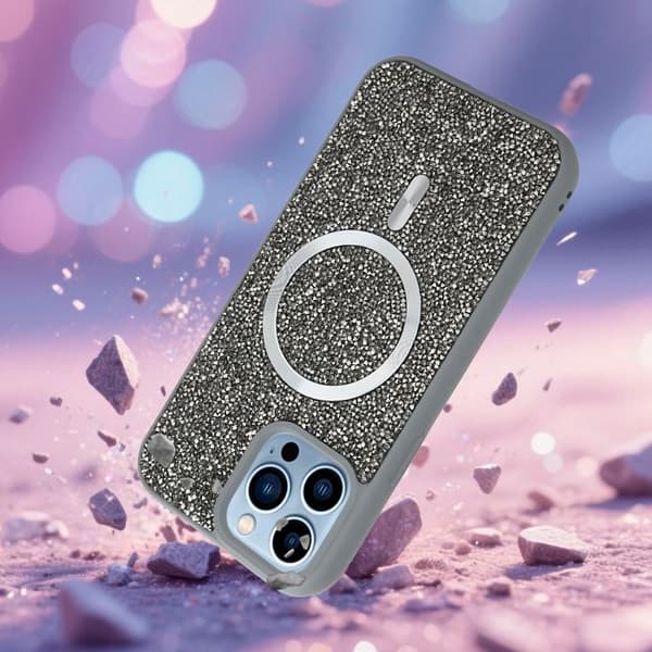 iPhone 13 PRO MAX-fodral i GRÅ Stötsäker Magsafe-kompatibel med diamantglitter Grå