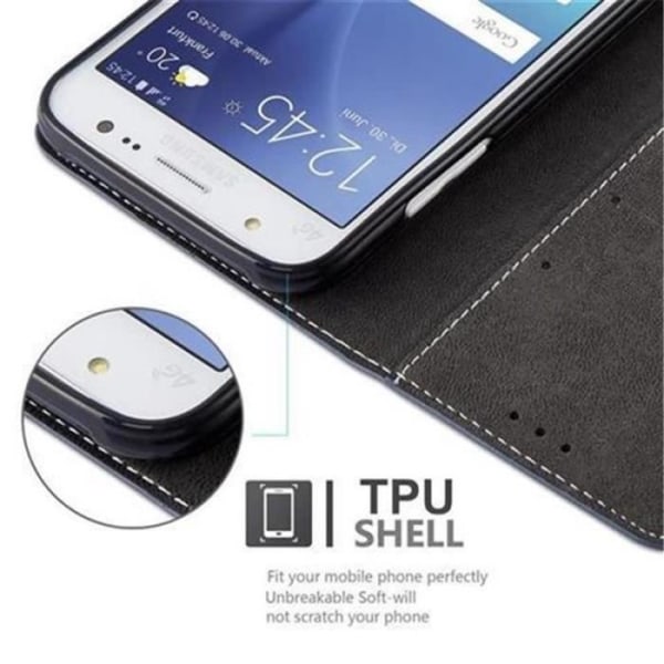 Samsung Galaxy J5 2015 (5) fodral i SVART BLÅT från Cadorabo (COMBI LEATHER-Faux Leather design) Helt skyddsfodral med