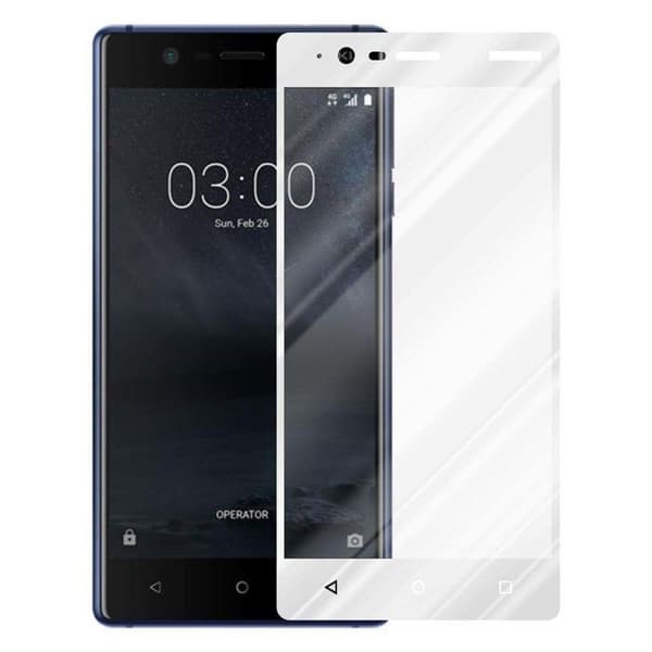 Helt härdat skärmskydd för Nokia 3.1 Vit
