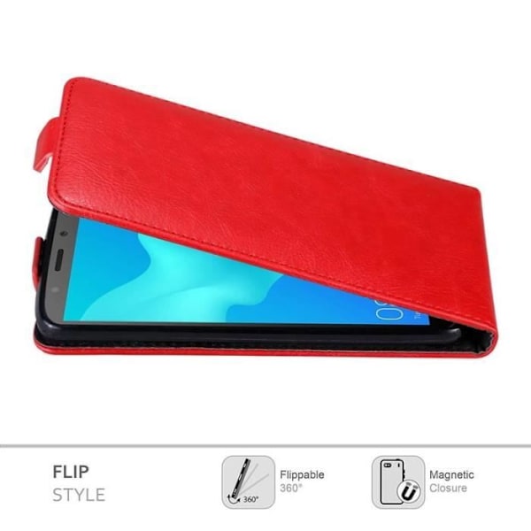 Coque - CADORABO - Huawei Y5 2018 - Syntetiskt läder - Röd - Magnetisk stängning Röd